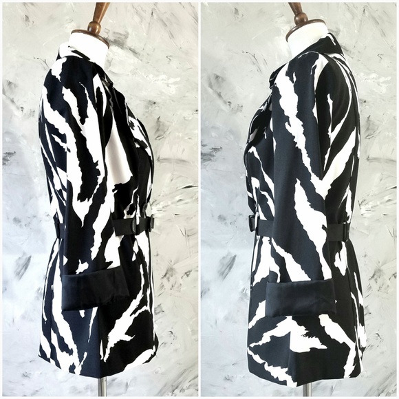 WRAPPER Black & White Short Trench Coat Car Coat - Picture 6 of 8
